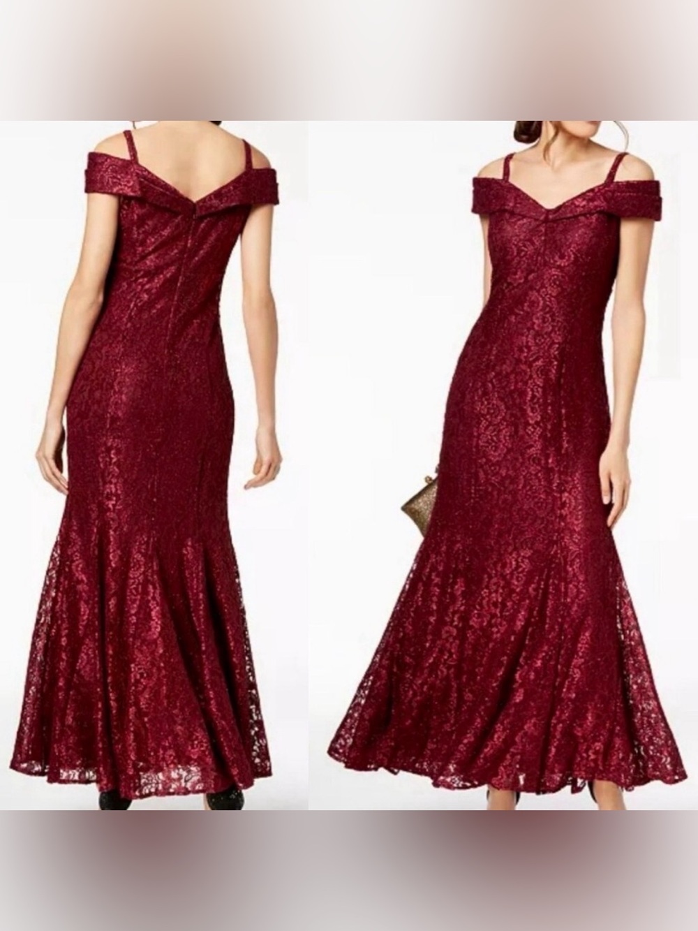 David's Bridal, R & M Richards Full length Burgundy Lace Gown with straps